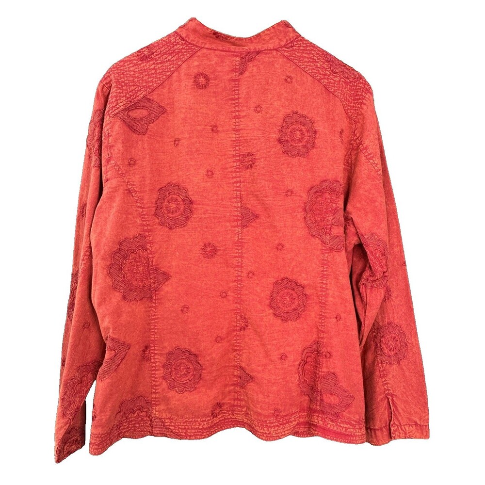 Vtg CJ Banks Floral Embroidered Shirt Jacket 1X Orange Cotton Boho Cottage Artsy - Picture 6 of 16